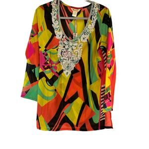 LUCKY AND COCO Embellished Vibrant Multicolor Top Small